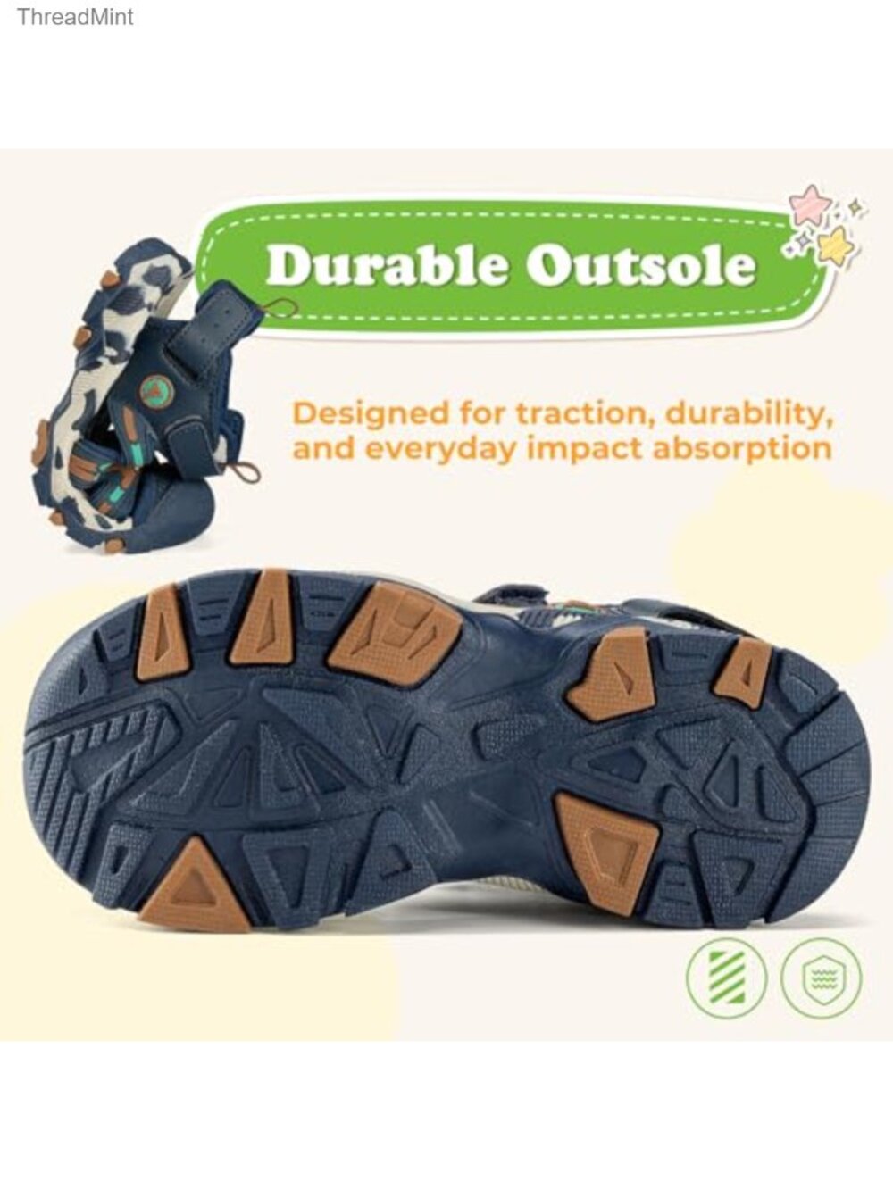 Kids Closed Toe Athletic Sport Sandals | Hook & Loop Adjustable | Quick-Dry PU - Picture 6 of 6
